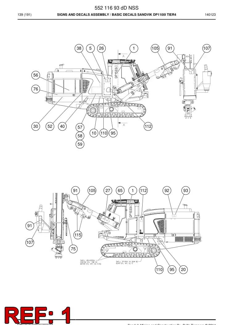 55099782a 550 997 82a Decal set - Sandvik Technical Drawing