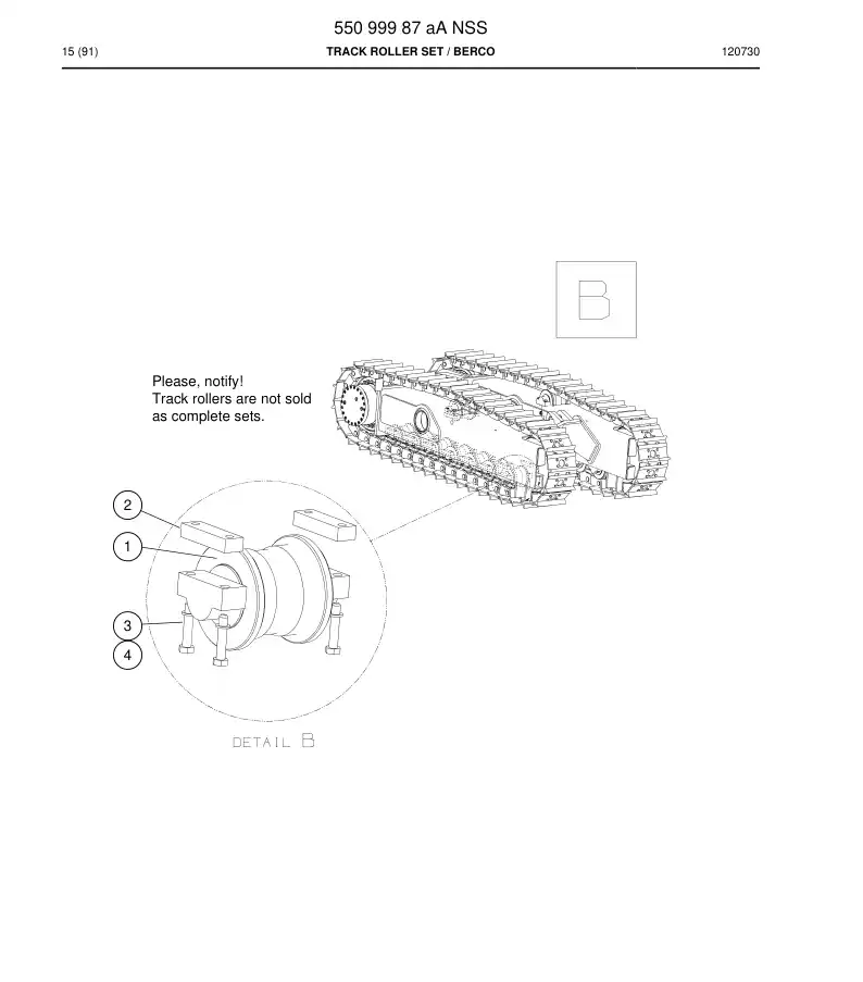 55099987a 550 999 87a Roller Set, Track - Sandvik Technical Drawing