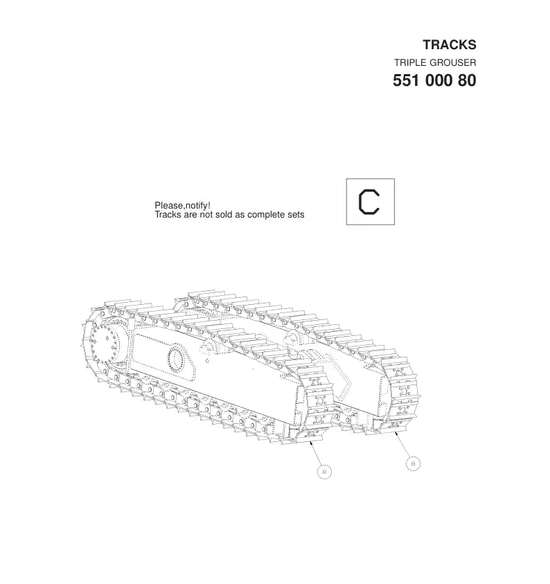 55100080A 551 000 80A TRACKS, SINGLE GROUSER - Sandvik Technical Drawing