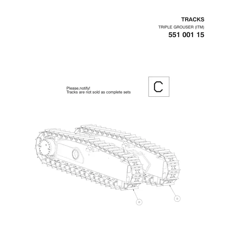 55100115A 551 001 15A TRACKS, TRIPLE GROUSER - Sandvik Technical Drawing