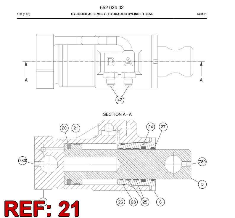 55151427 551 514 27 PISTON guide ring - Sandvik Technical Drawing