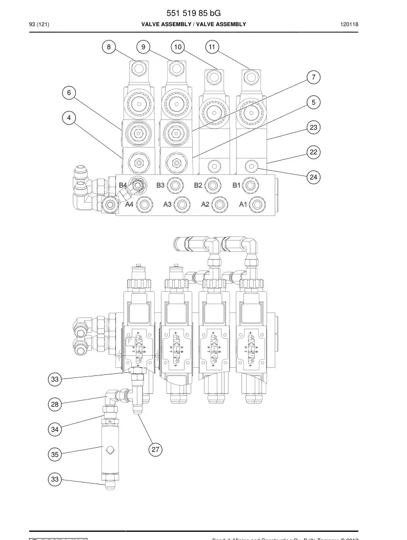 55151985h 551 519 85h ASSEMBLY DA VLVULA - Sandvik Technical Drawing
