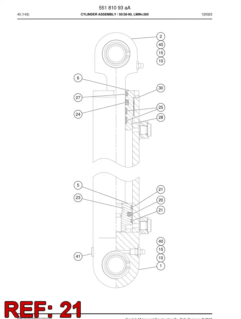 55152225a 551 522 25a PISTON guide ring - Sandvik Technical Drawing
