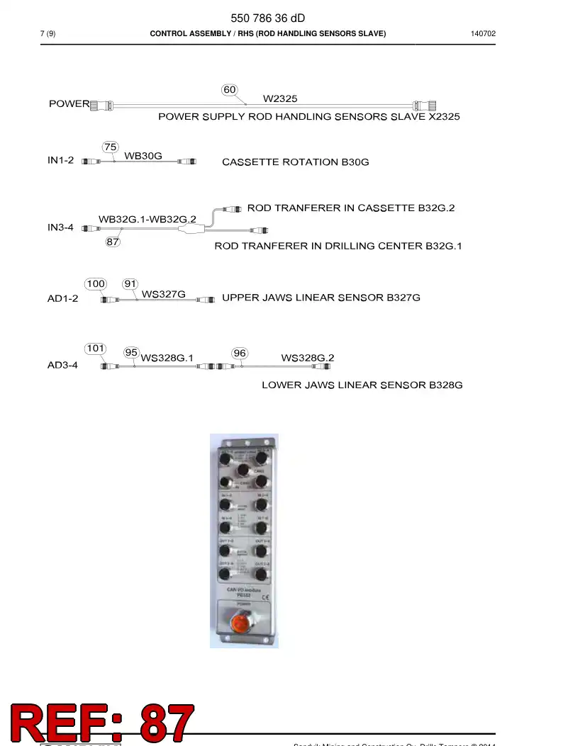 55152505 551 525 05 Cable, Pre-Wired Plug - Sandvik Technical Drawing