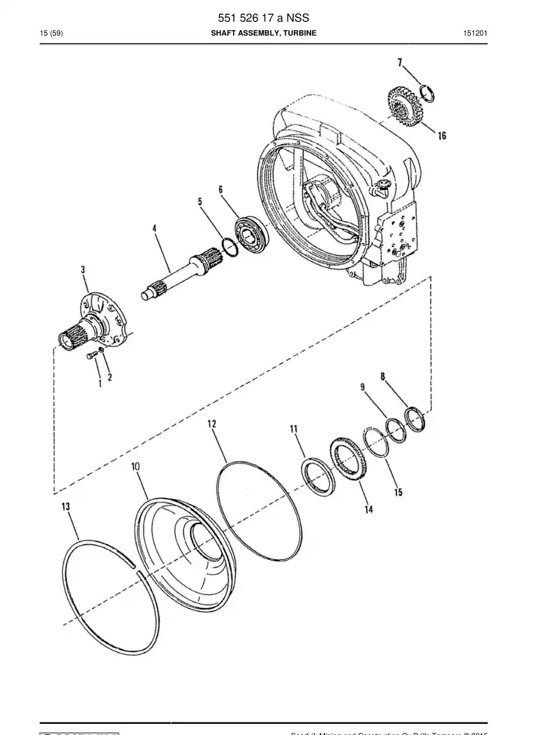 55152617a 551 526 17a TURBINE SHAFT ASSEMBLY - Sandvik Technical Drawing