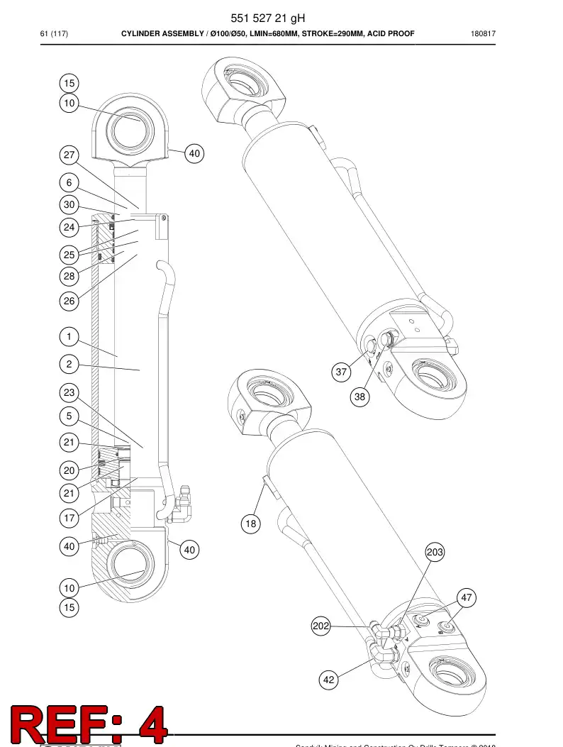 55152724b 551 527 24b Rod, Cylinder - Sandvik Technical Drawing