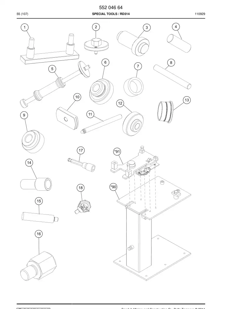 55153079a 551 530 79a Mounting support - Sandvik Technical Drawing