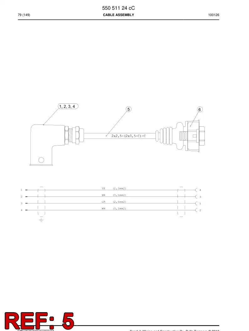 55153319 551 533 19 Shielded cable - Sandvik Technical Drawing