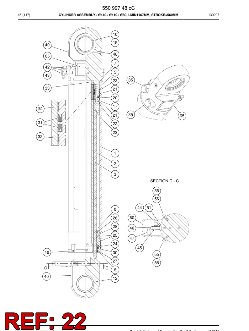 55153426a 551 534 26a PISTON dirt ring - Sandvik Technical Drawing