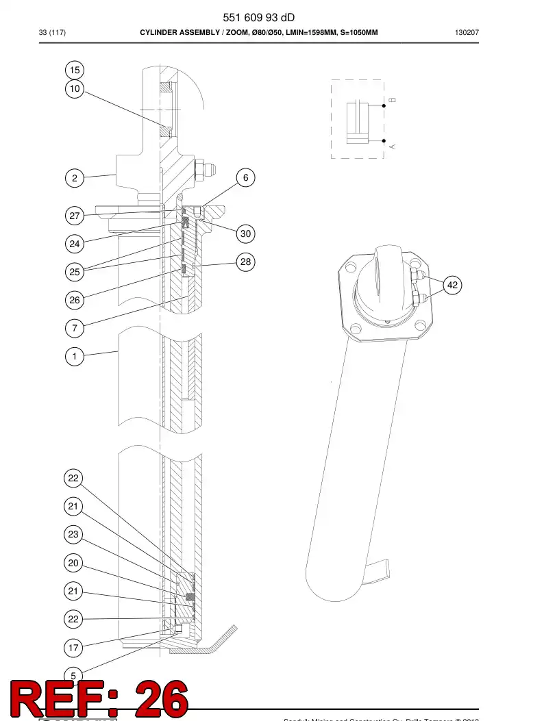 55153428a 551 534 28a Rod dirt ring - Sandvik Technical Drawing