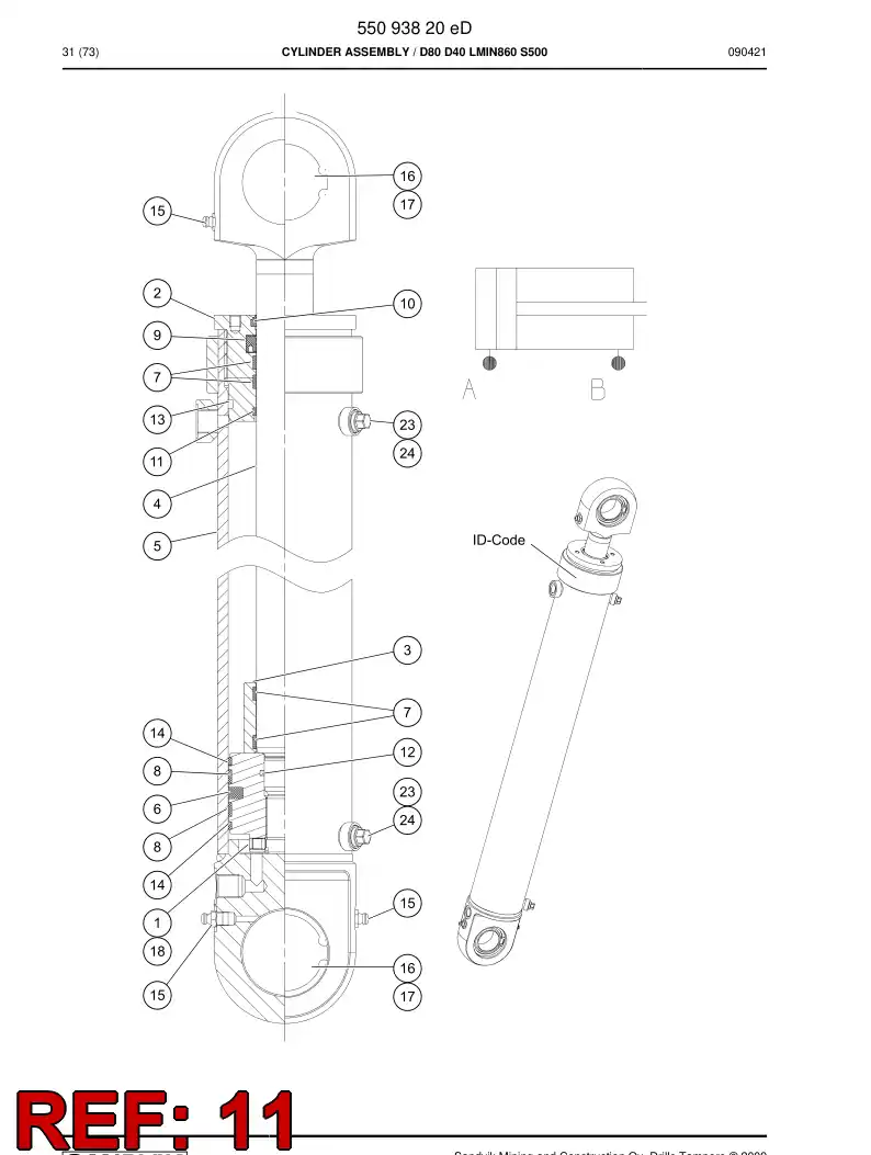 55153444 551 534 44 Rod dirt ring - Sandvik Technical Drawing