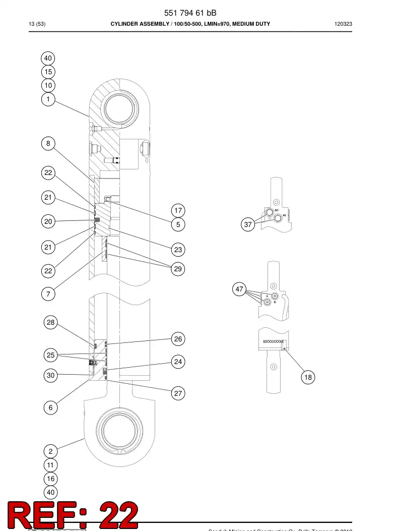 55153446 551 534 46 PISTON dirt ring - Sandvik Technical Drawing
