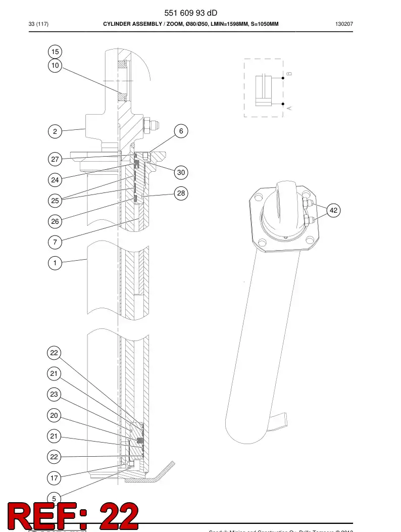 55153447e 551 534 47e PISTON dirt ring - Sandvik Technical Drawing