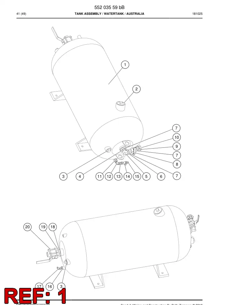 55153960a 551 539 60a Tank, Water - Sandvik Technical Drawing