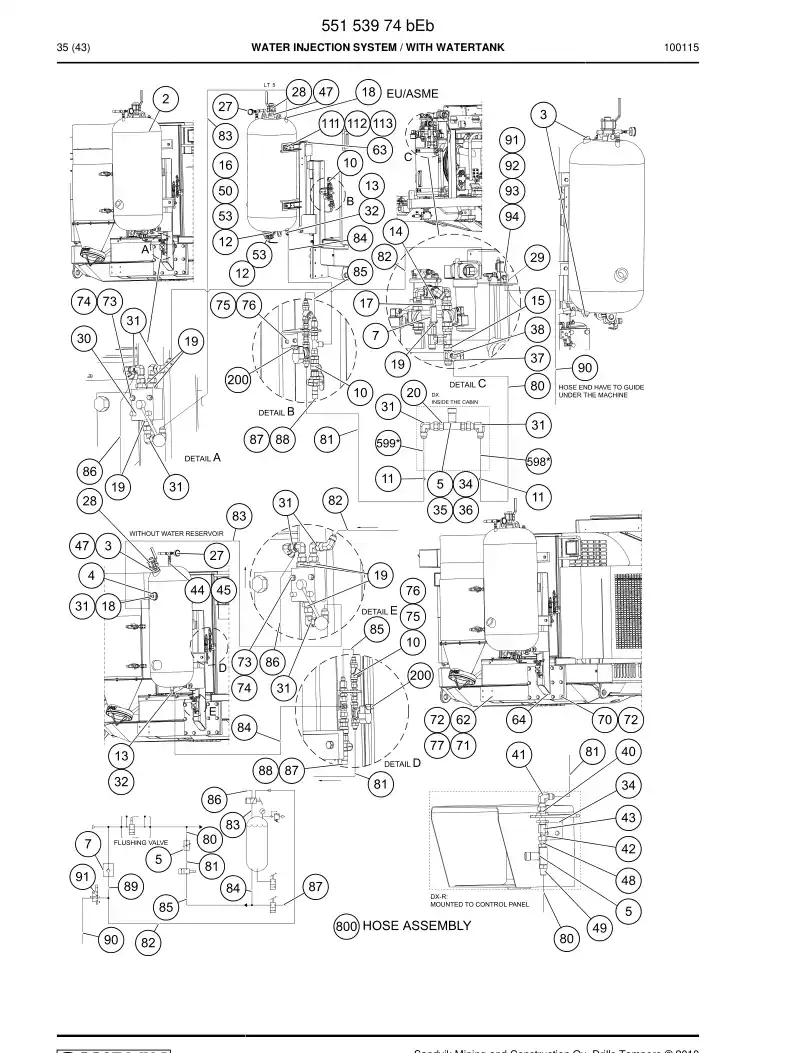 55153974b 551 539 74b WATER INJECTION SYSTEM - Sandvik Technical Drawing