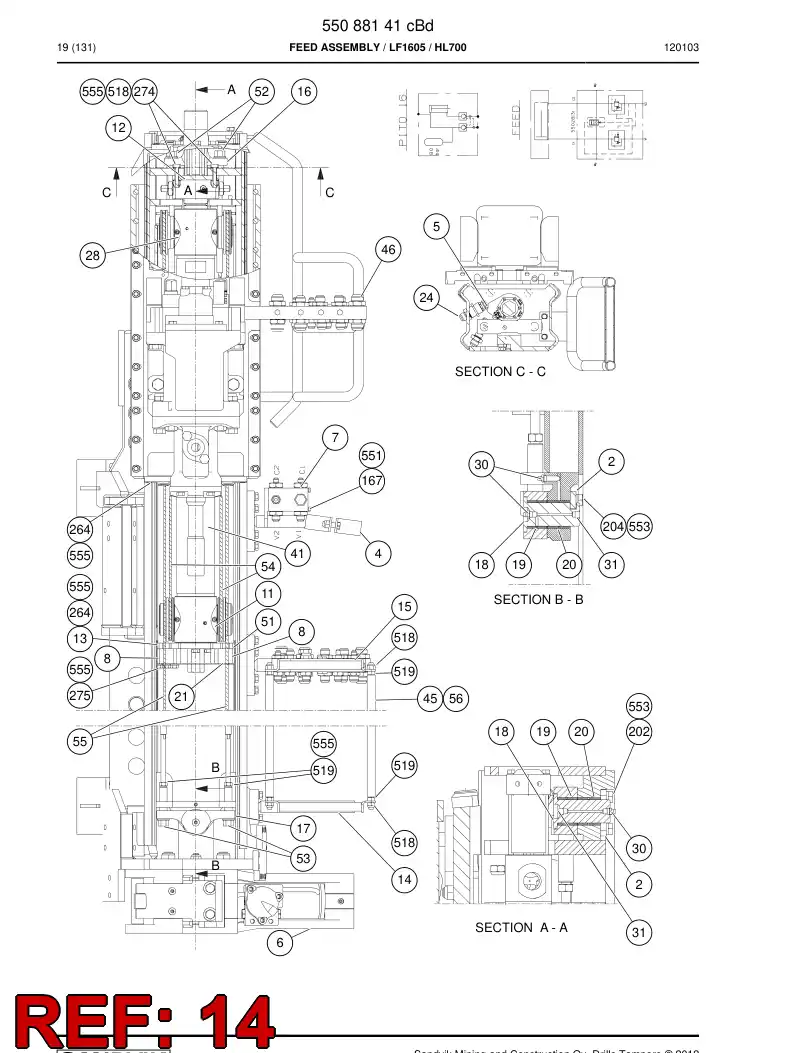 55154490 551 544 90 Hose guide - Sandvik Technical Drawing