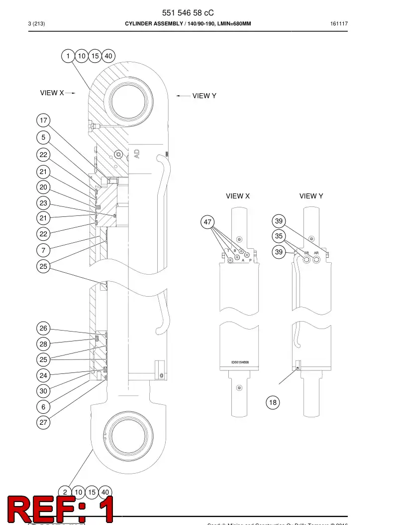 55154660 551 546 60 Cylinder tube assembly - Sandvik Technical Drawing