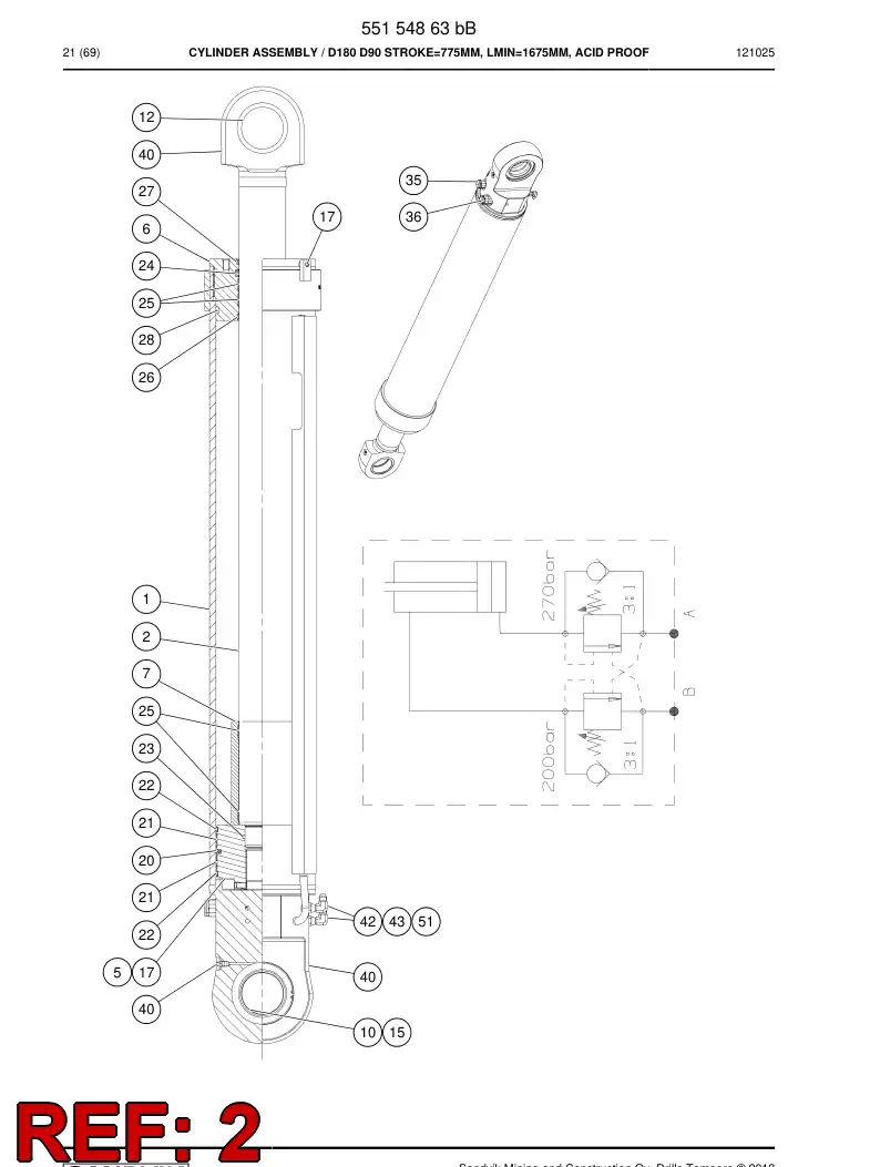 55154865 551 548 65 Cylinder rod - Sandvik Technical Drawing