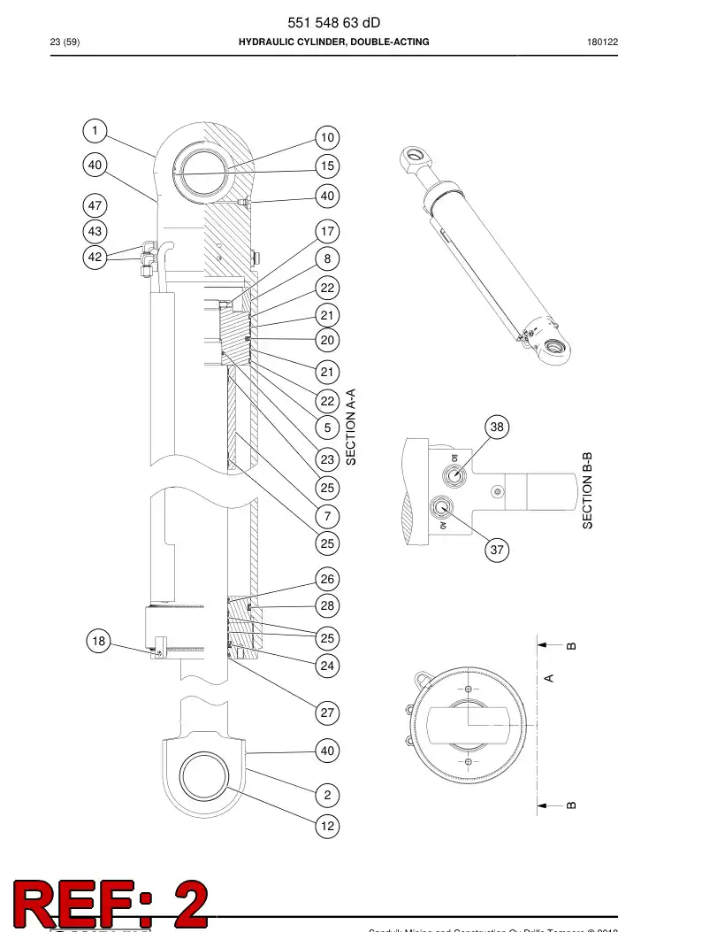 55154865b 551 548 65b PISTON Rod Welding - Sandvik Technical Drawing