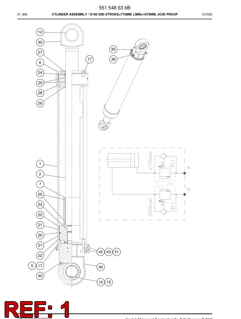 55154866 551 548 66 Cylinder tube - Sandvik Technical Drawing