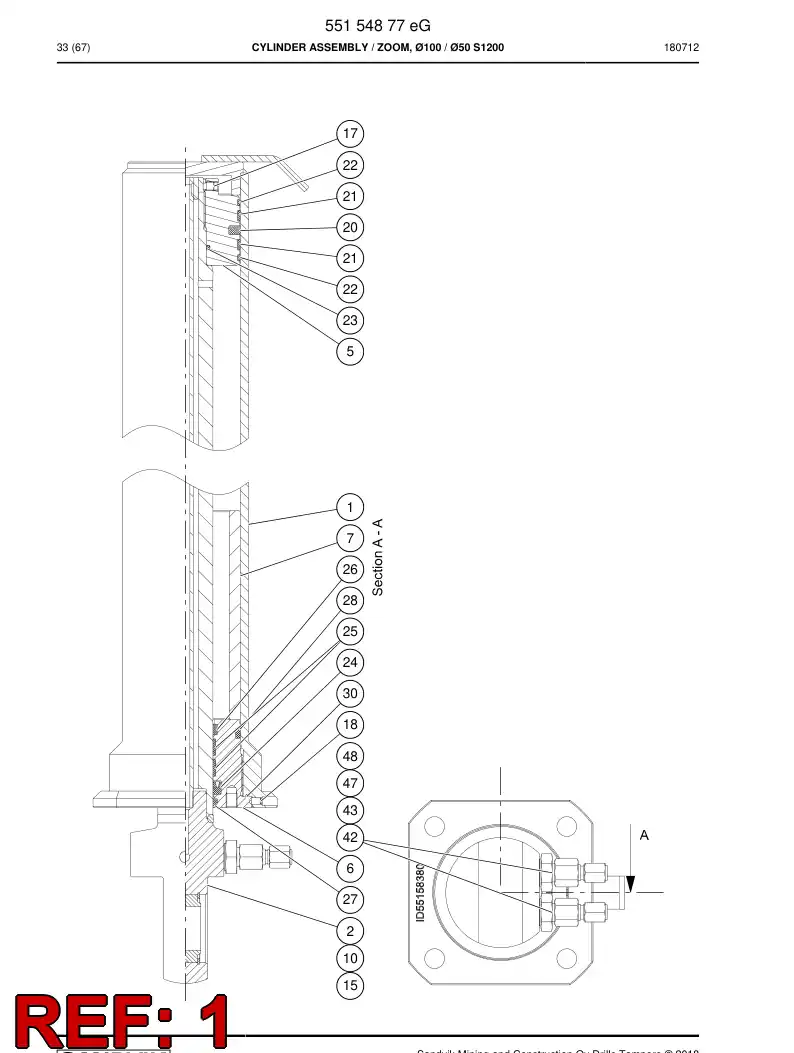 55154878b 551 548 78b Cylinder Tube Assembly - Sandvik Technical Drawing