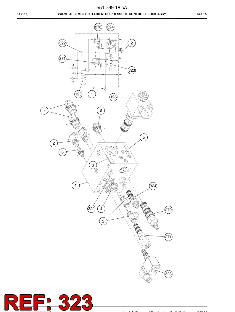 55155083 551 550 83 Valve, Directional - Sandvik Technical Drawing
