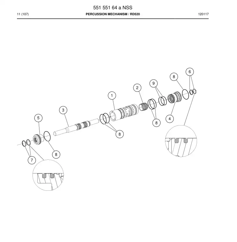 55155164a 551 551 64a Mechanism, Percussion - Sandvik Technical Drawing
