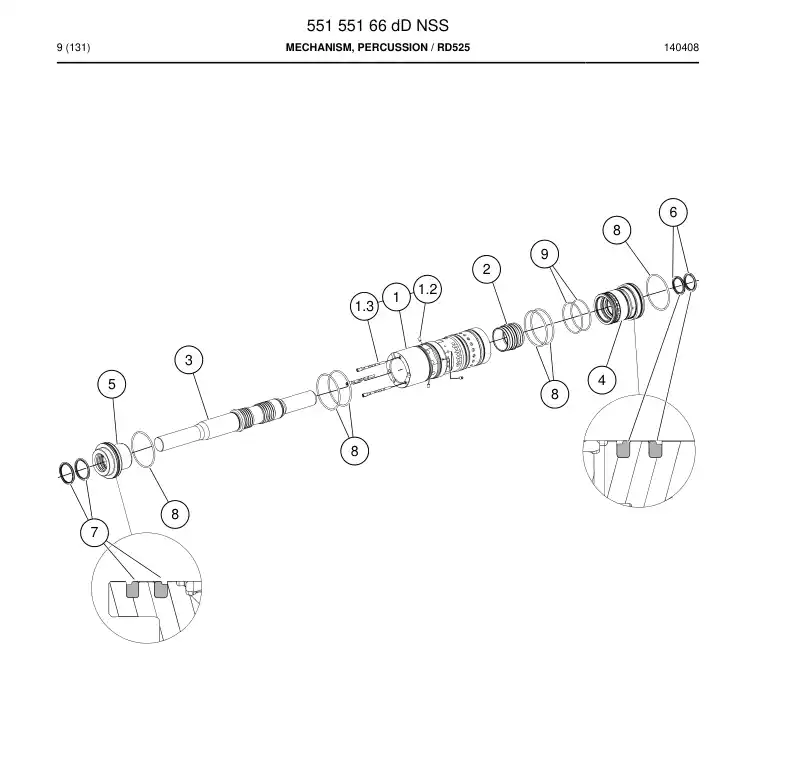 55155166d 551 551 66d Mechanism, Percussion - Sandvik Technical Drawing