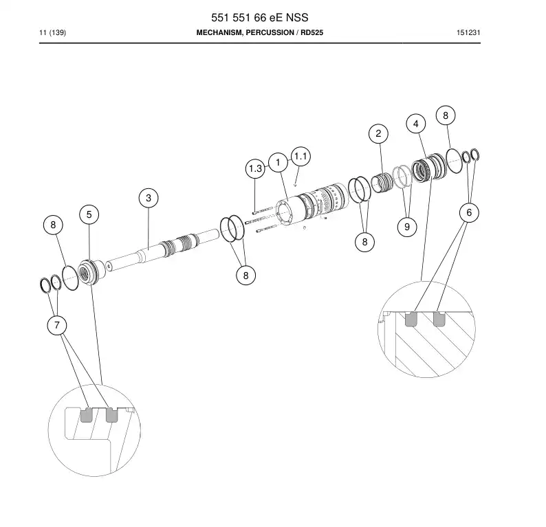 55155166e 551 551 66e Mechanism, Percussion - Sandvik Technical Drawing