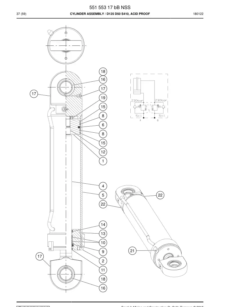55155317b 551 553 17b Cylinder Assembly - Sandvik Technical Drawing