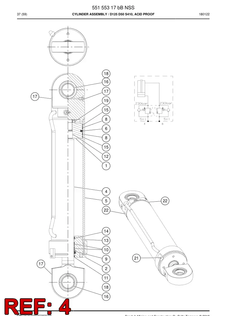55155318a 551 553 18a PISTON Rod Assembly - Sandvik Technical Drawing