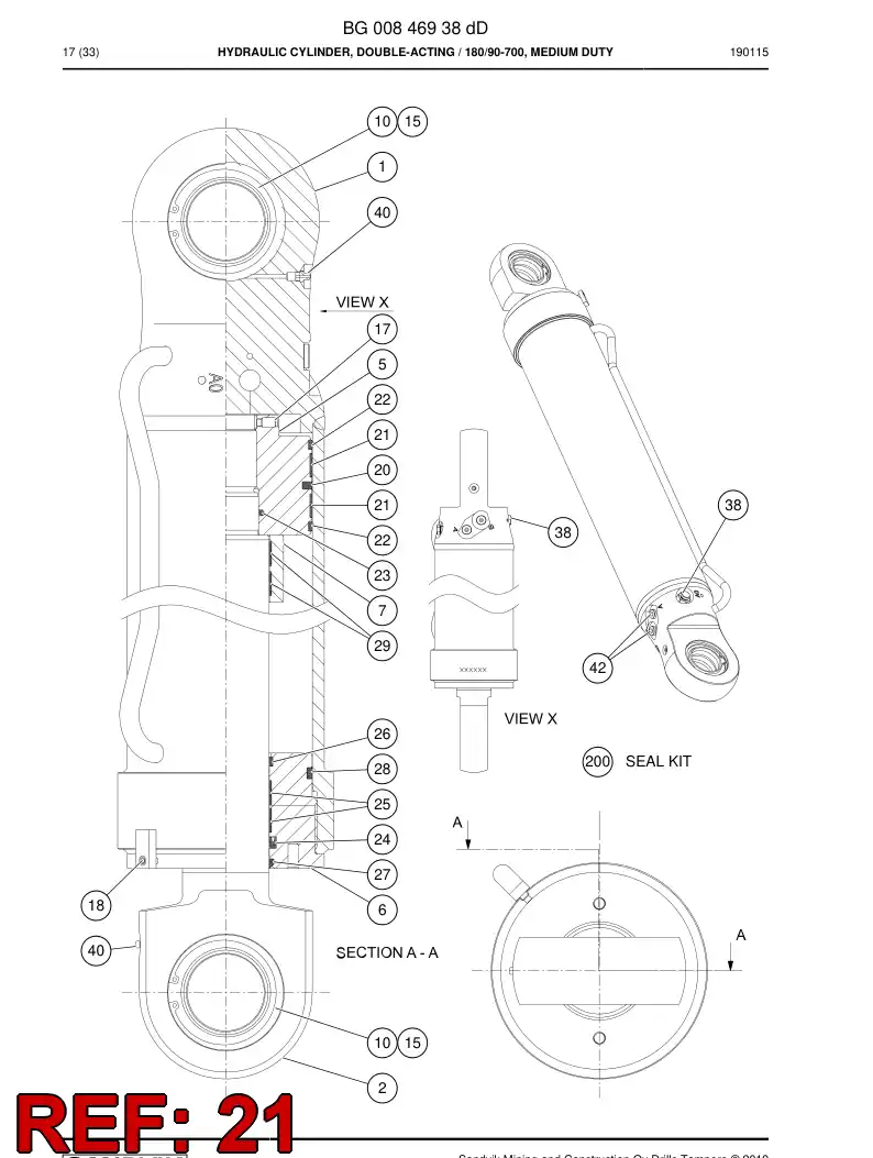 55155321 551 553 21 PISTON guide ring - Sandvik Technical Drawing