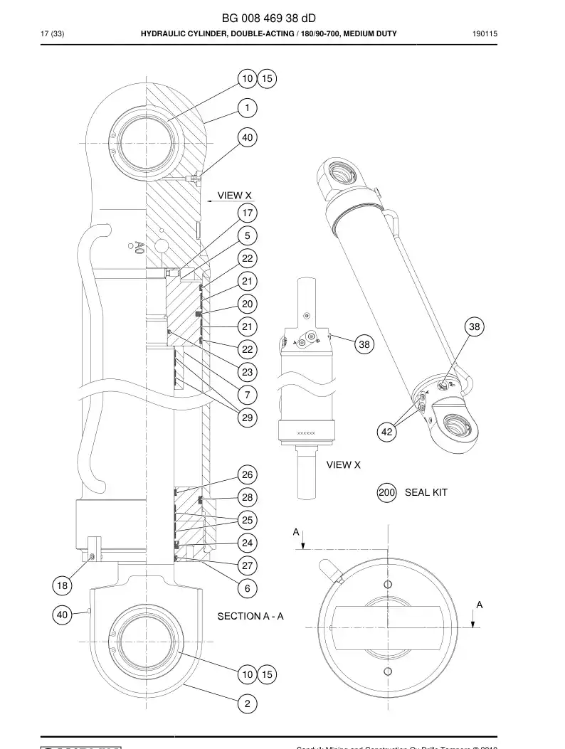 55155324a 551 553 24a SEAL KIT - Sandvik Technical Drawing