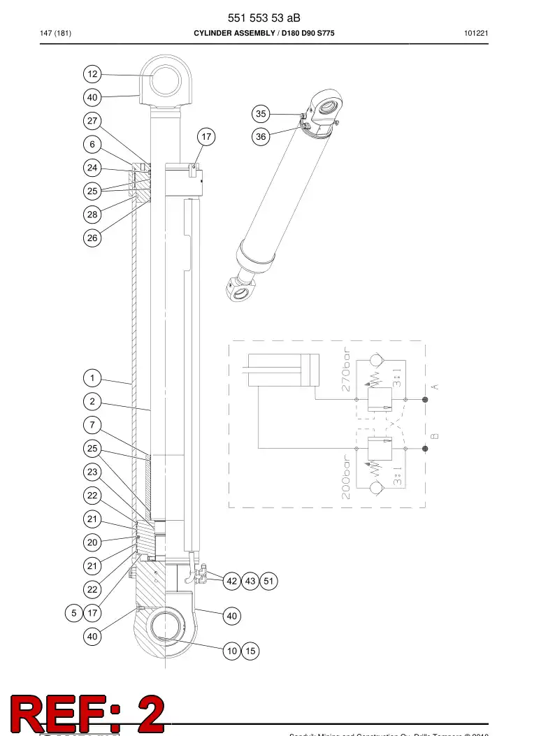 55155347 551 553 47 Cylinder rod - Sandvik Technical Drawing