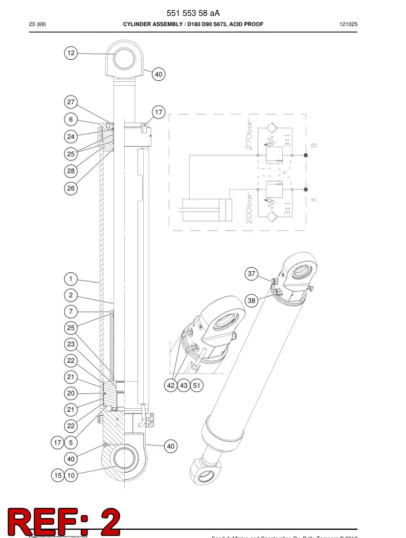 55155362 551 553 62 Cylinder rod - Sandvik Technical Drawing