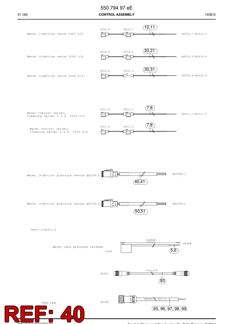55155412a 551 554 12a Cable assembly - Sandvik Technical Drawing