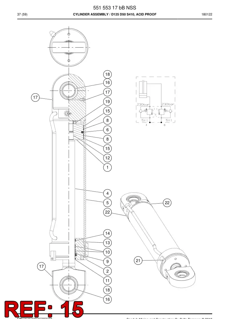 55155993e 551 559 93e PISTON dirt ring - Sandvik Technical Drawing