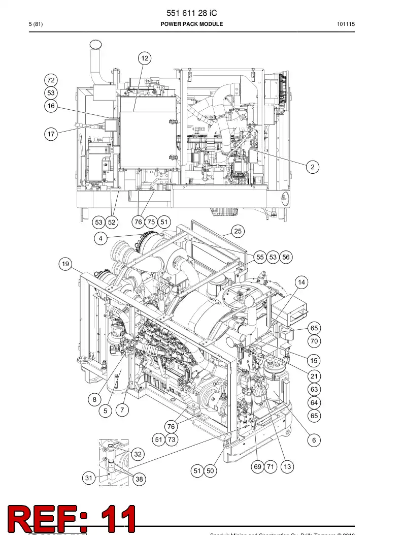 55156144a 551 561 44a Rear assembly - Sandvik Technical Drawing