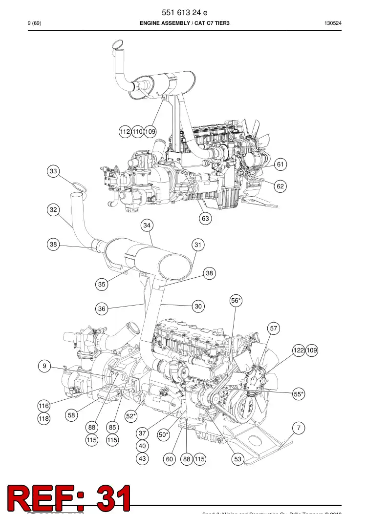 55156165c 551 561 65c Silencer, Exhaust - Sandvik Technical Drawing