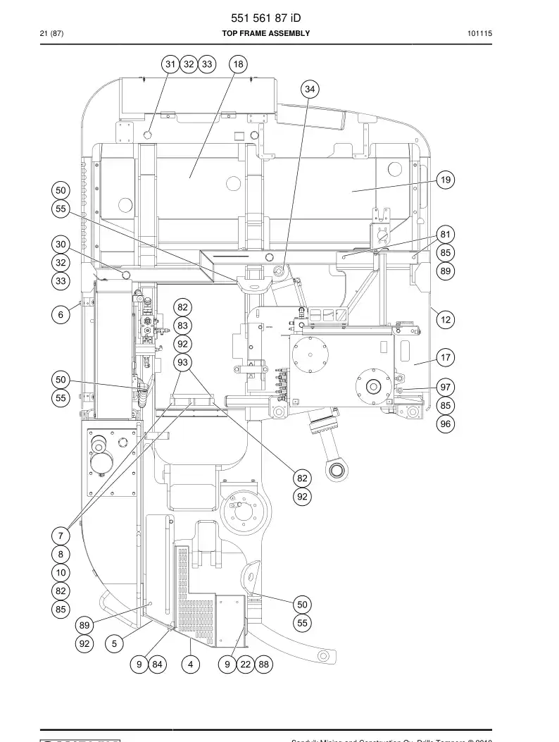 55156187j 551 561 87j Frame Assembly, Top - Sandvik Technical Drawing
