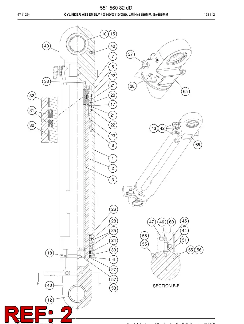 55156241 551 562 41 PISTON Rod Assembly - Sandvik Technical Drawing