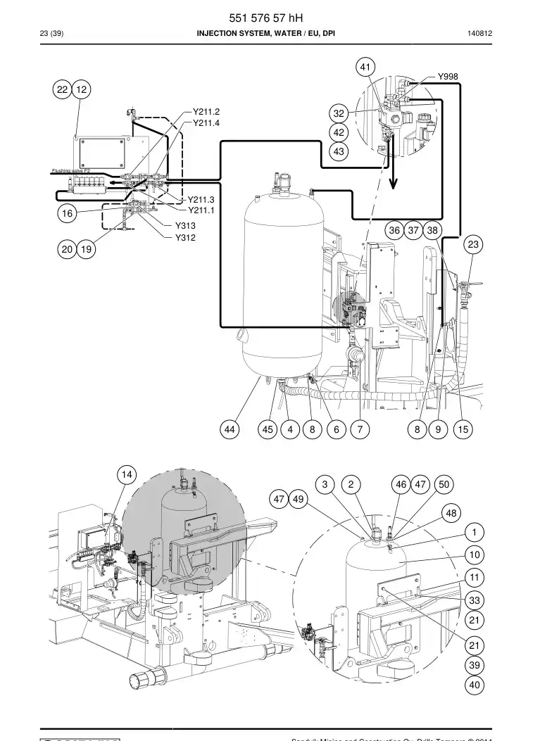 55157657h 551 576 57h Injection System, Water - Sandvik Technical Drawing