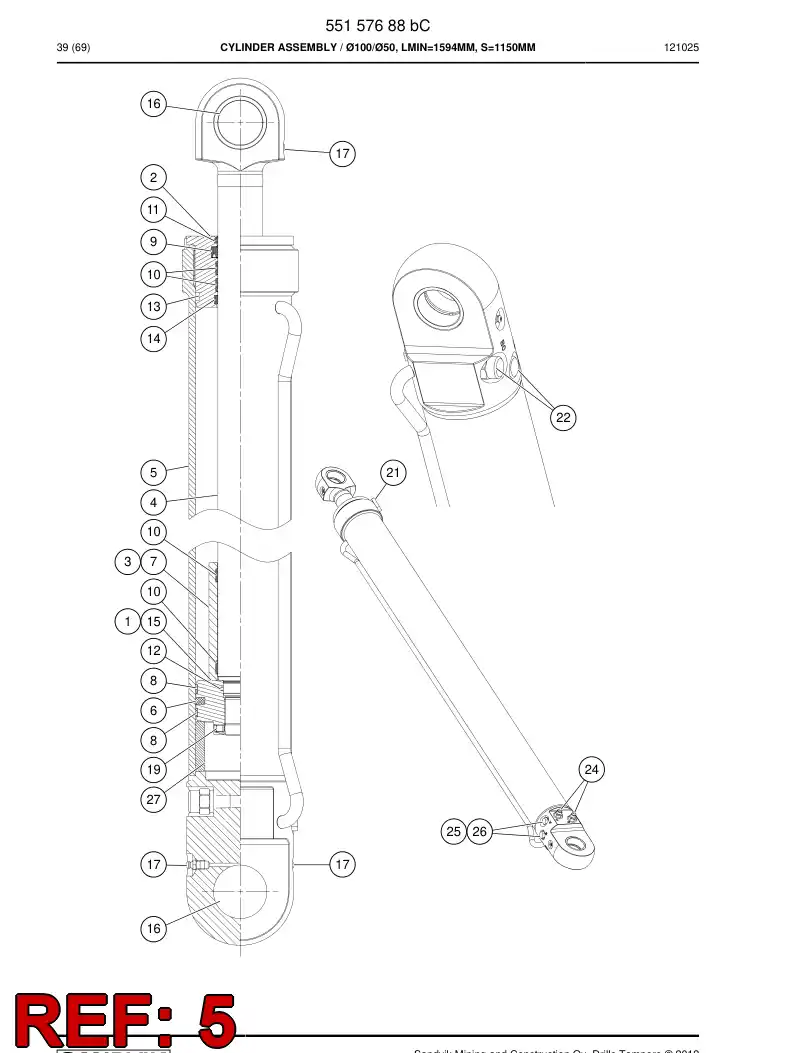 55157689a 551 576 89a CYLINDER TUBE ASSEMBLY - Sandvik Technical Drawing