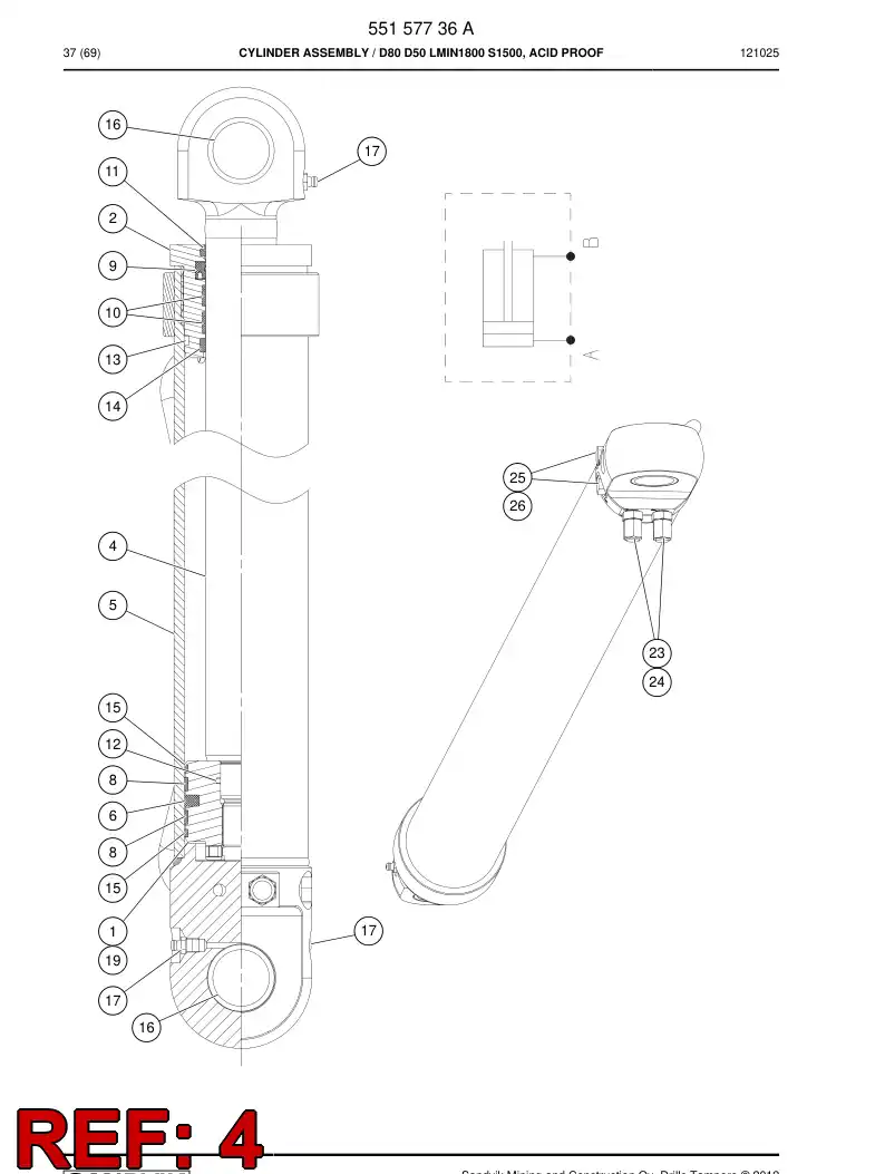 55157769 551 577 69 PISTON rod assembly - Sandvik Technical Drawing