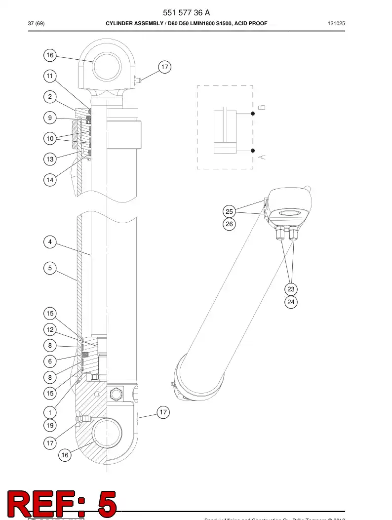 55157770 551 577 70 Cylinder tube assembly - Sandvik Technical Drawing