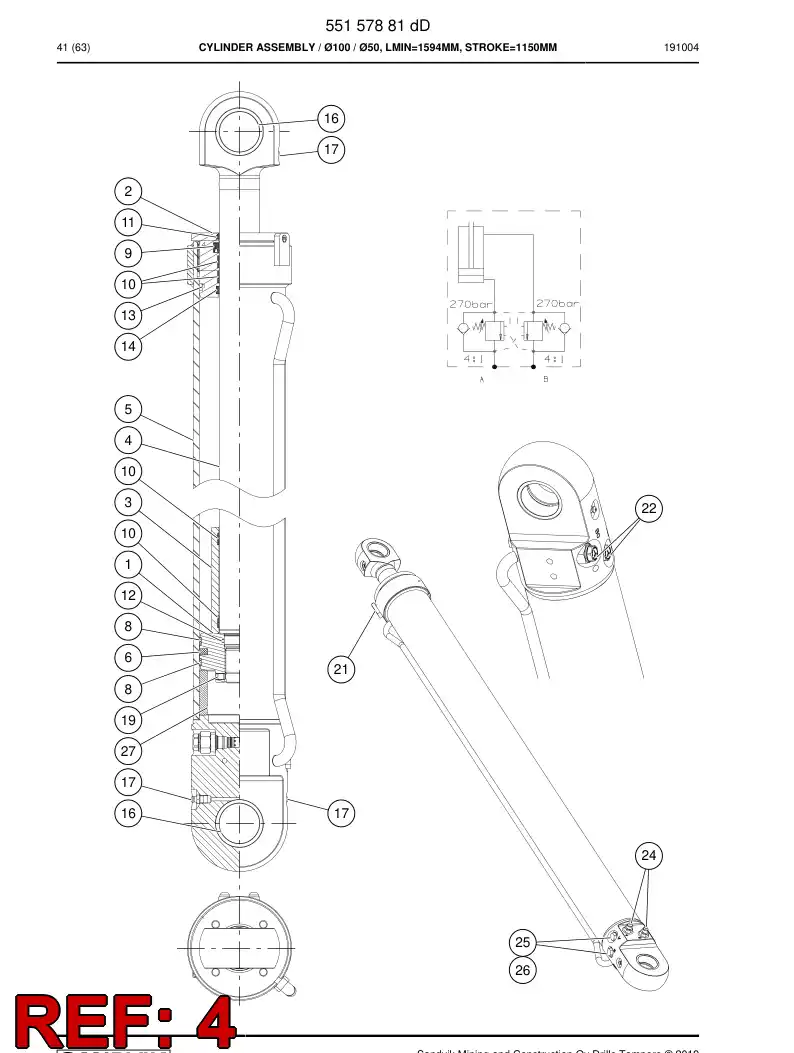55157884a 551 578 84a PISTON Rod Assembly - Sandvik Technical Drawing
