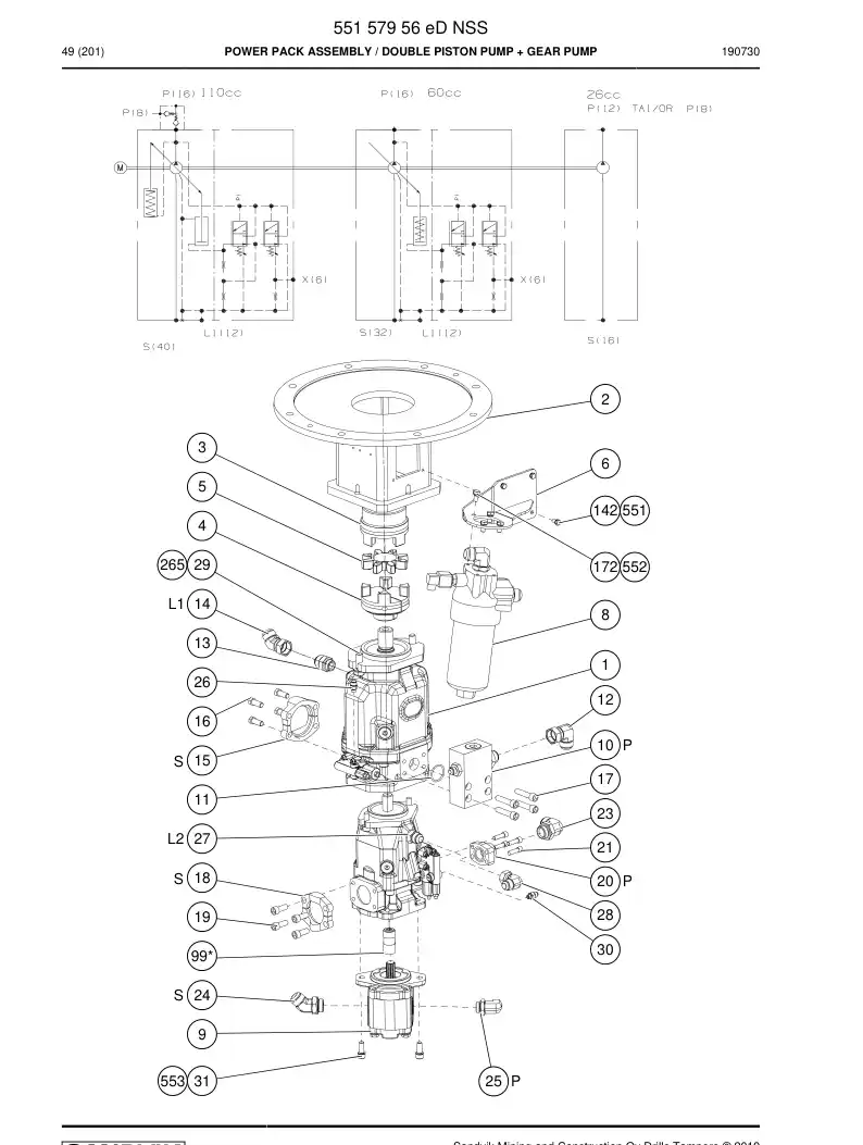 55157956e 551 579 56e Power Pack Assembly - Sandvik Technical Drawing