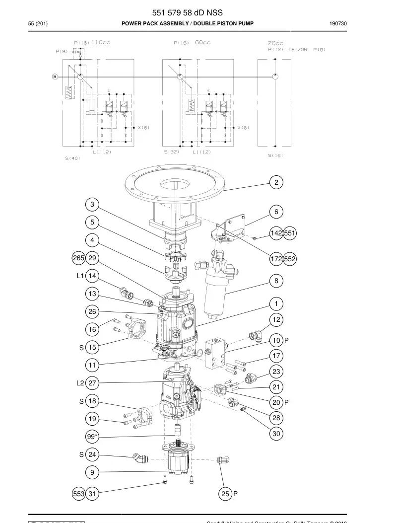 55157958d 551 579 58d Power Pack Assembly - Sandvik Technical Drawing