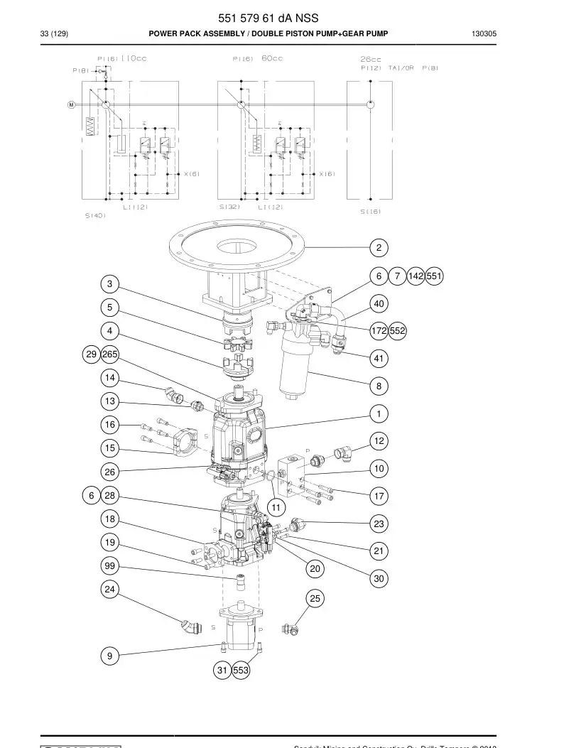 55157961d 551 579 61d Power Pack Assembly - Sandvik Technical Drawing
