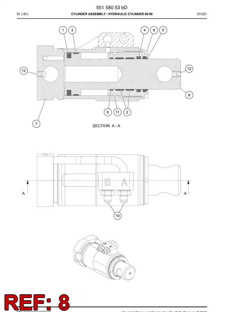 55158061 551 580 61 PISTON - Sandvik Technical Drawing